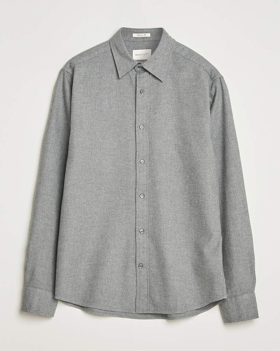 Herr | Skjortor | GANT | Regular Fit Flannel Shirt Dark Grey Melange