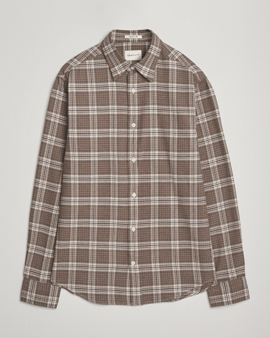 Herr | Skjortor | GANT | Regular Fit Checked Flannel Shirt Dark Hazelnut Melange