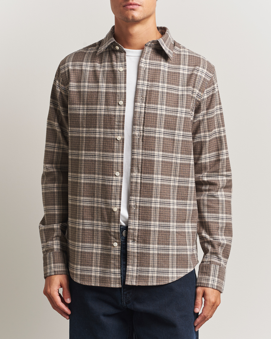 Herr | Skjortor | GANT | Regular Fit Checked Flannel Shirt Dark Hazelnut Melange