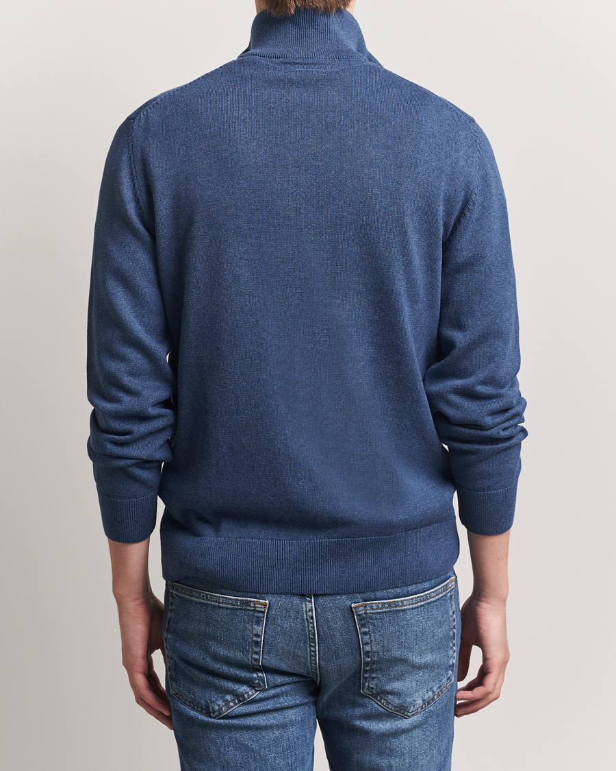 Herr | Tröjor | GANT | Casual Cotton Full Zip Dark Jeans Blue Melange