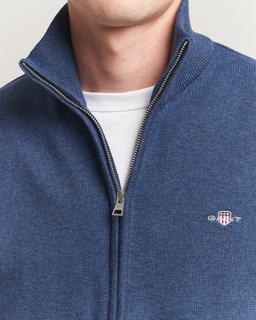 Herr | Tröjor | GANT | Casual Cotton Full Zip Dark Jeans Blue Melange