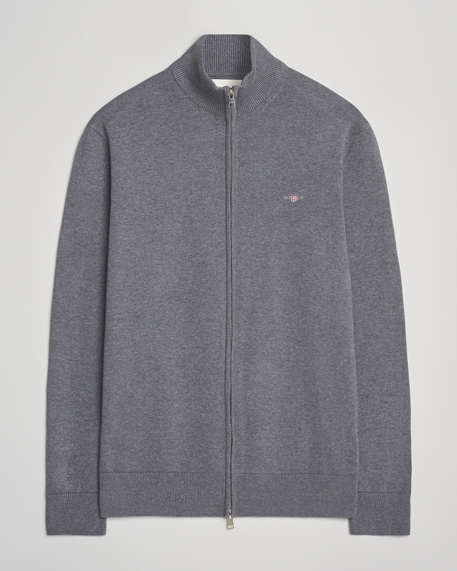 Herr | Tröjor | GANT | Casual Cotton Full Zip Dark Grey Melange