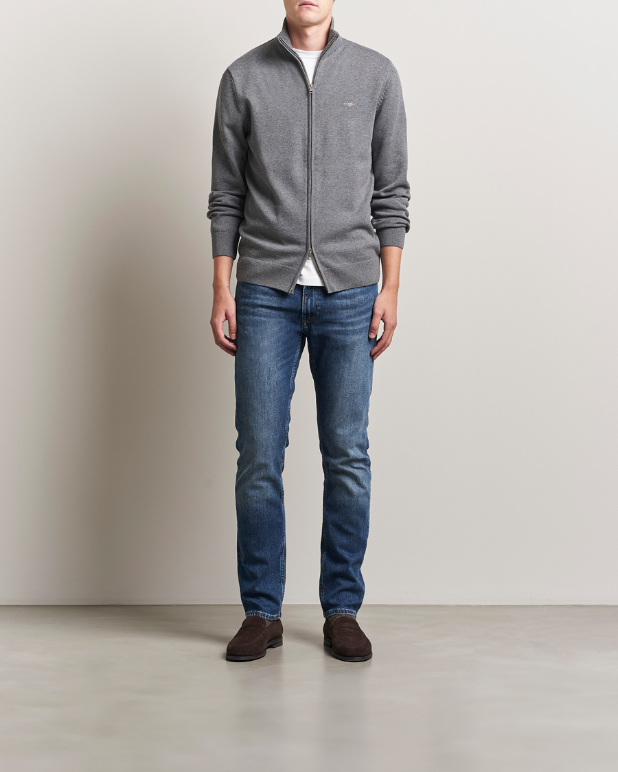 Herr | Tröjor | GANT | Casual Cotton Full Zip Dark Grey Melange