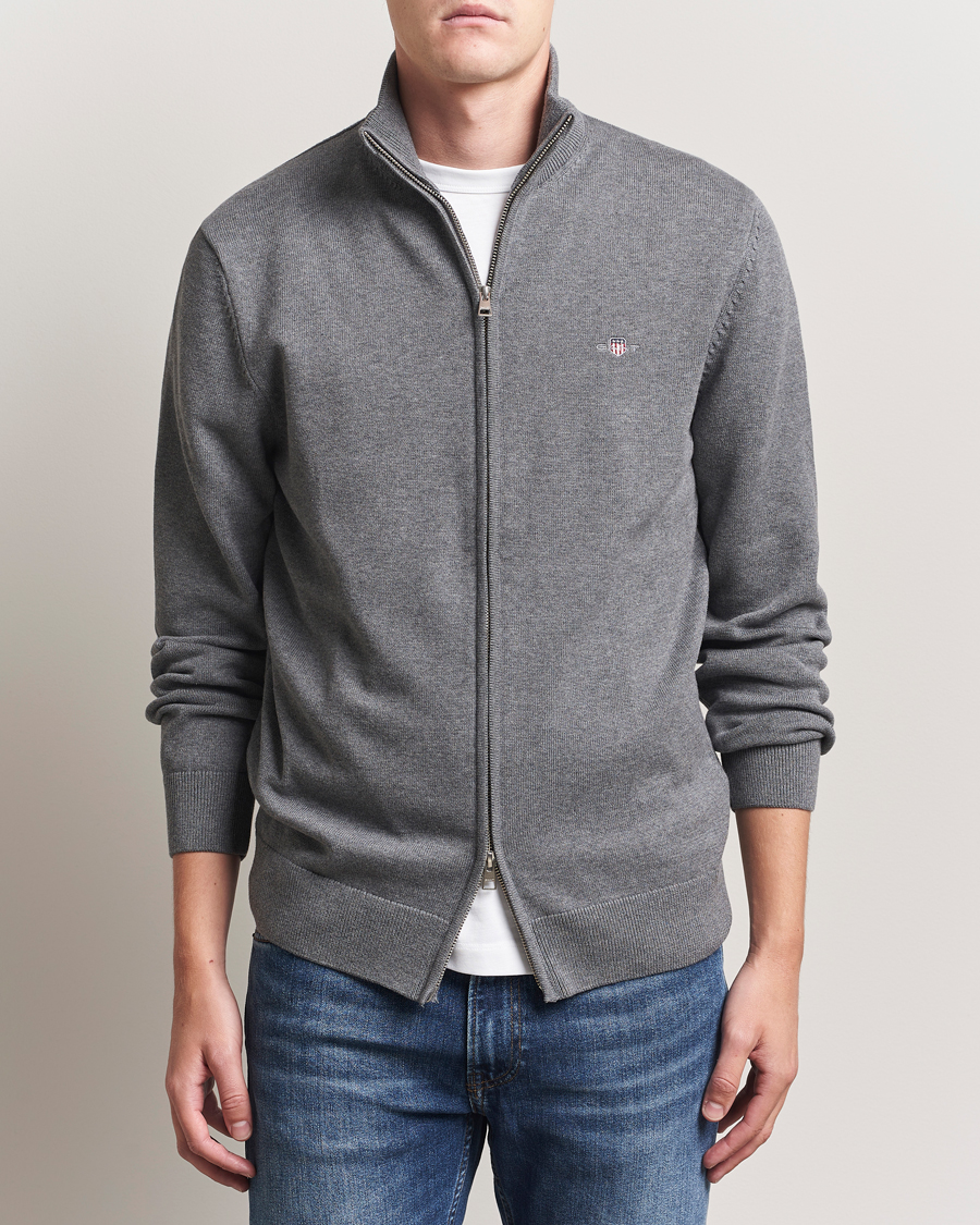Herr | Tröjor | GANT | Casual Cotton Full Zip Dark Grey Melange