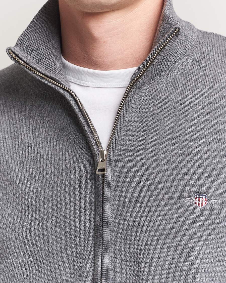 Herr | Tröjor | GANT | Casual Cotton Full Zip Dark Grey Melange