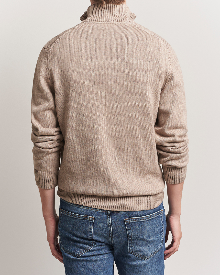 Herr | Tröjor | GANT | Casual Cotton Half Zip Dark Sand Melange