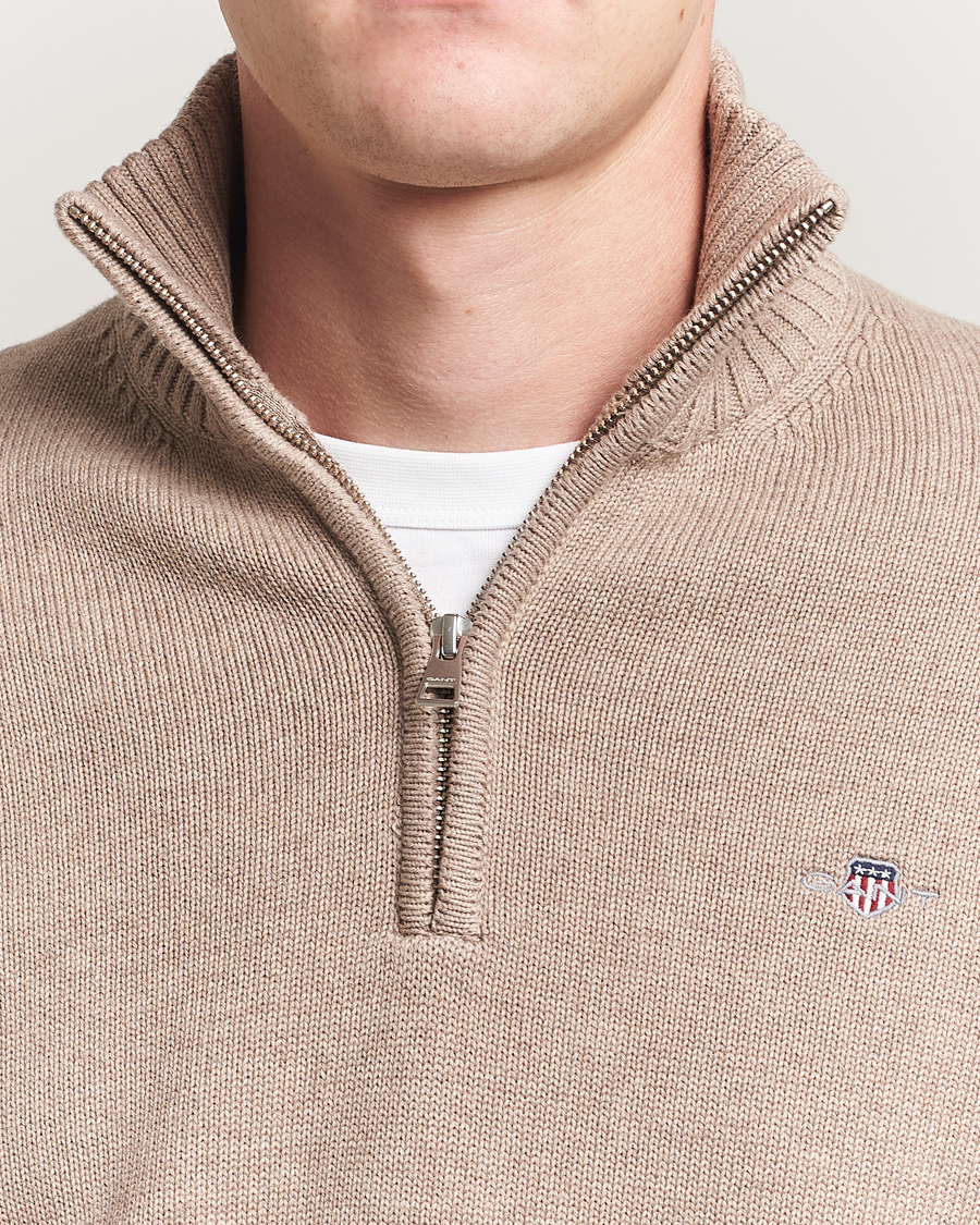 Herr | Tröjor | GANT | Casual Cotton Half Zip Dark Sand Melange