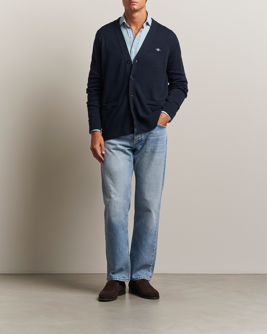 Herr | Tröjor | Gant | Casual Cotton Cardigan Evening Blue