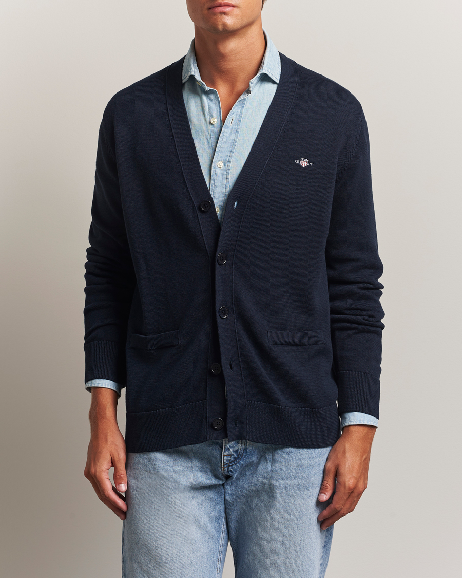 Herr | Tröjor | Gant | Casual Cotton Cardigan Evening Blue