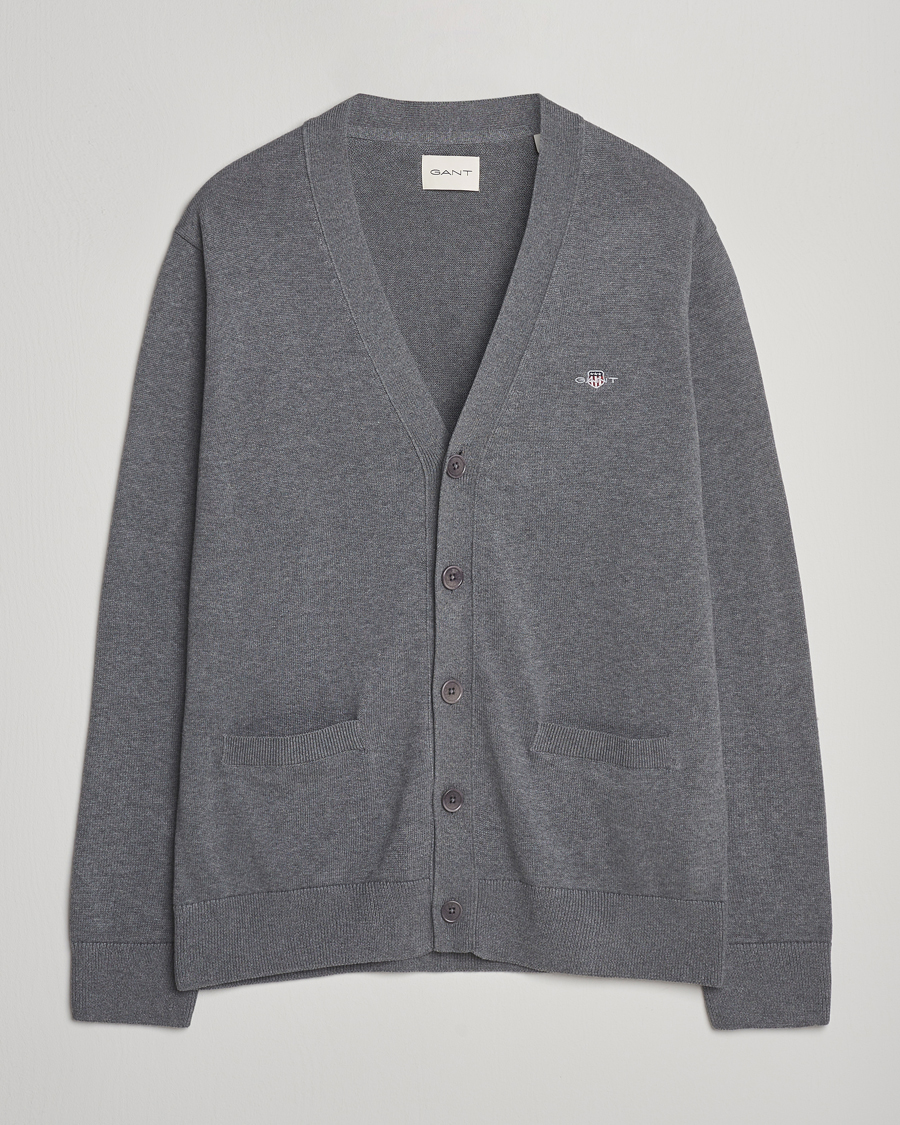 Herr | Tröjor | Gant | Casual Cotton Cardigan Dark Grey Melange