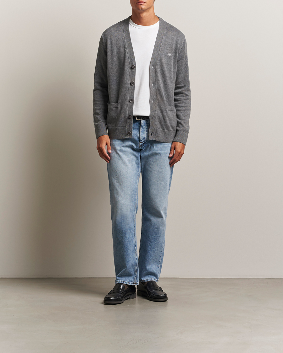Herr | Tröjor | Gant | Casual Cotton Cardigan Dark Grey Melange