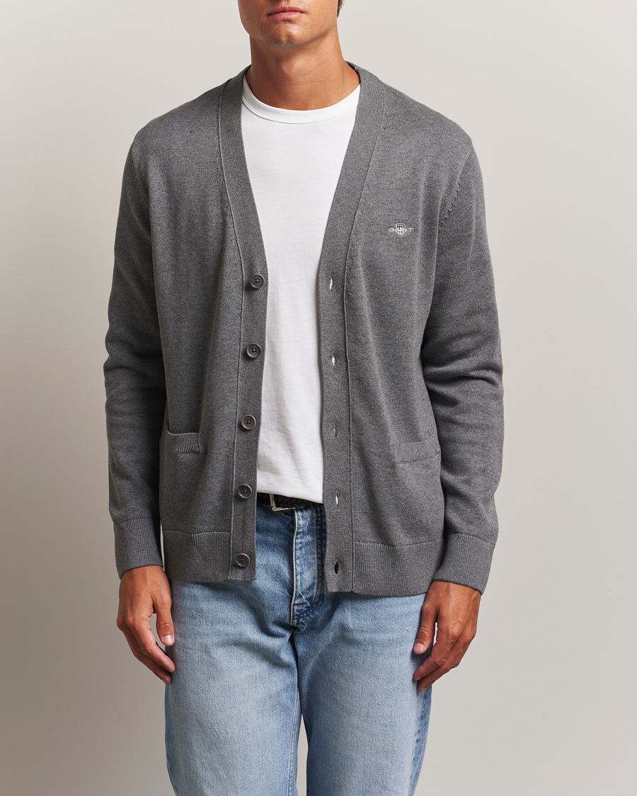 Herr | Tröjor | GANT | Casual Cotton Cardigan Dark Grey Melange