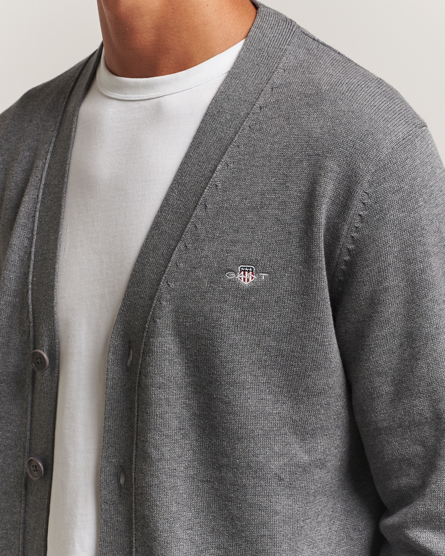 Herr | Tröjor | Gant | Casual Cotton Cardigan Dark Grey Melange