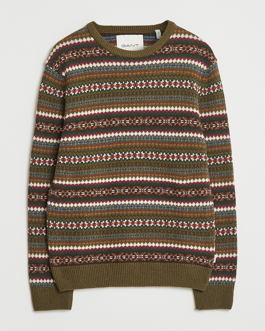 Herr | Tröjor | GANT | Fair Isle Knitted Crew Neck Sweater Country Green