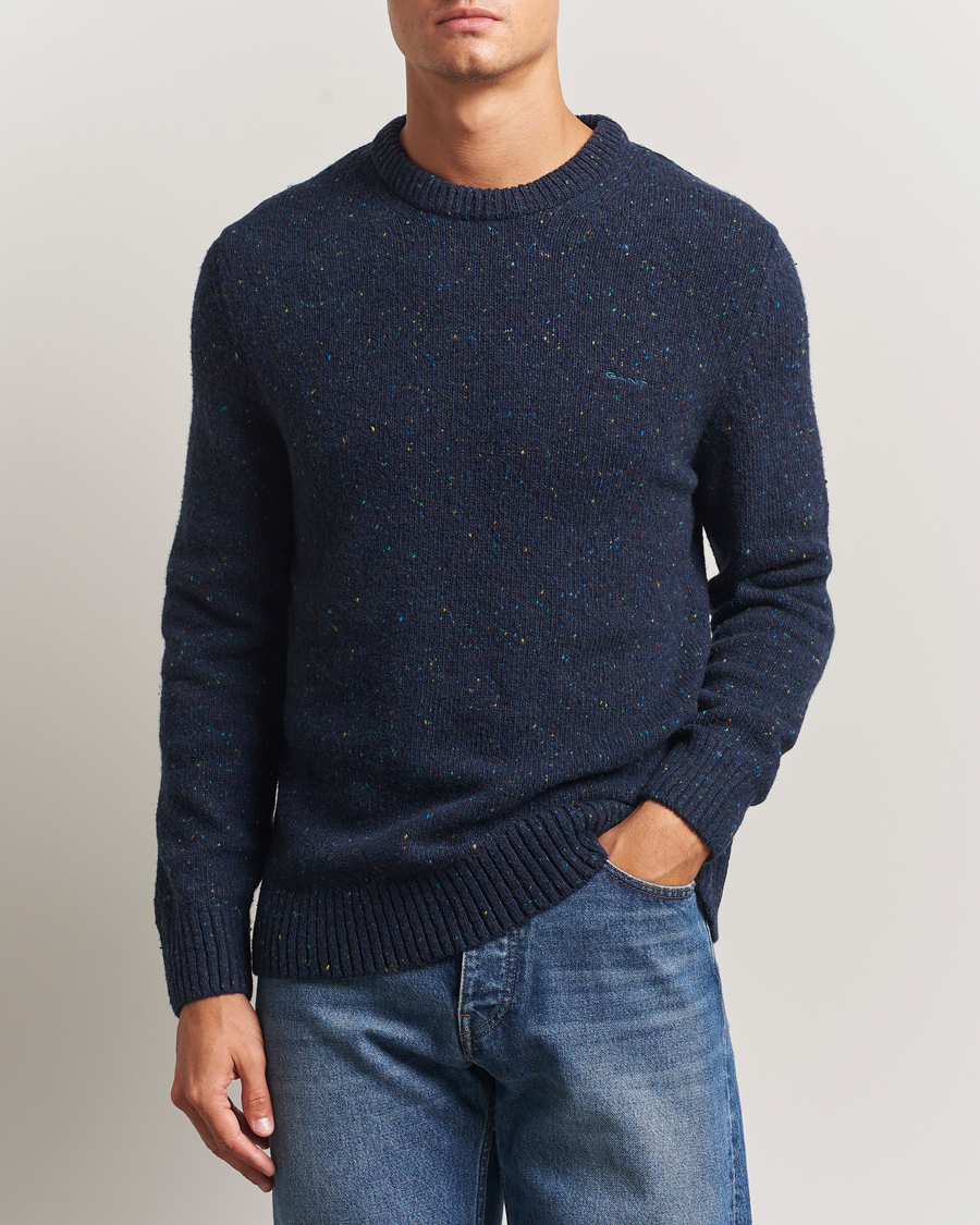 Herr | Tröjor | GANT | Neps Wool Crew Neck Evening Blue