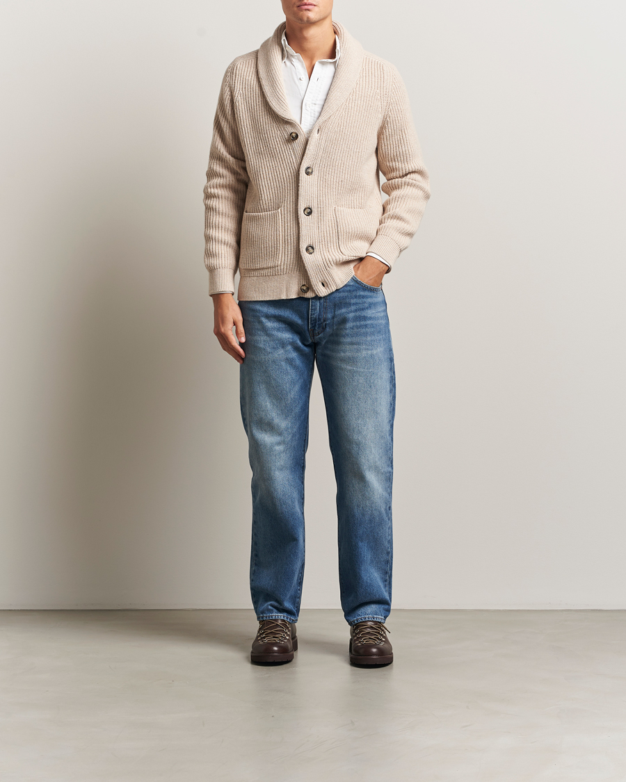 Herr | Tröjor | GANT | Wool Knitted Shawl Collar Cardigan Light Beige Melange