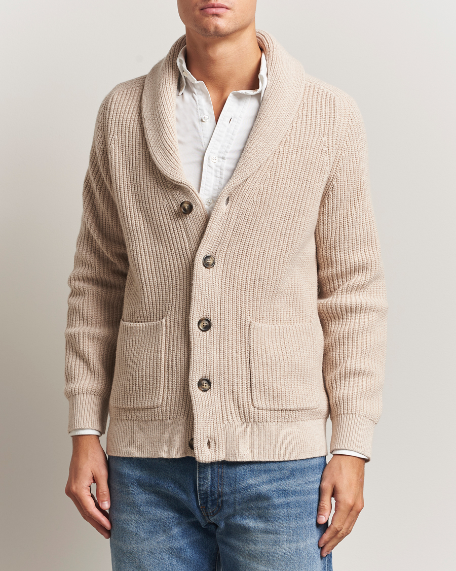 Herr | Tröjor | GANT | Wool Knitted Shawl Collar Cardigan Light Beige Melange