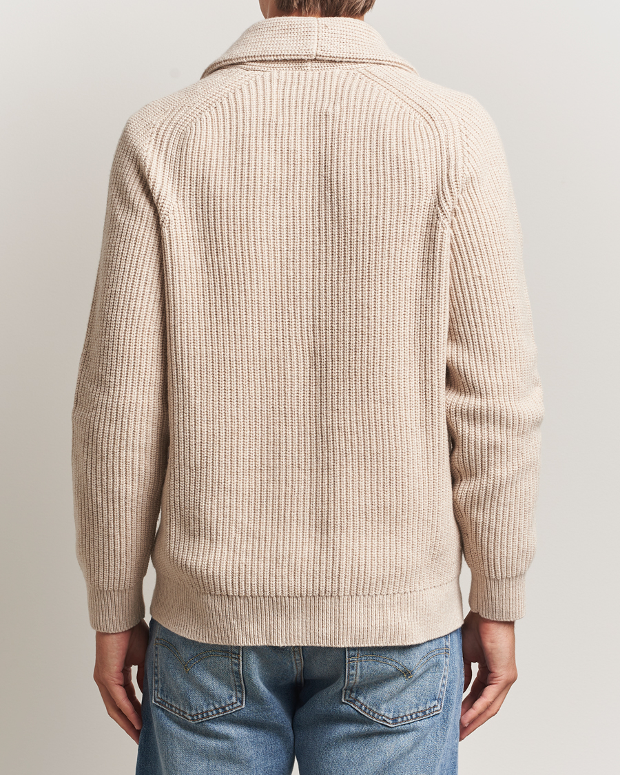 Herr | Tröjor | GANT | Wool Knitted Shawl Collar Cardigan Light Beige Melange