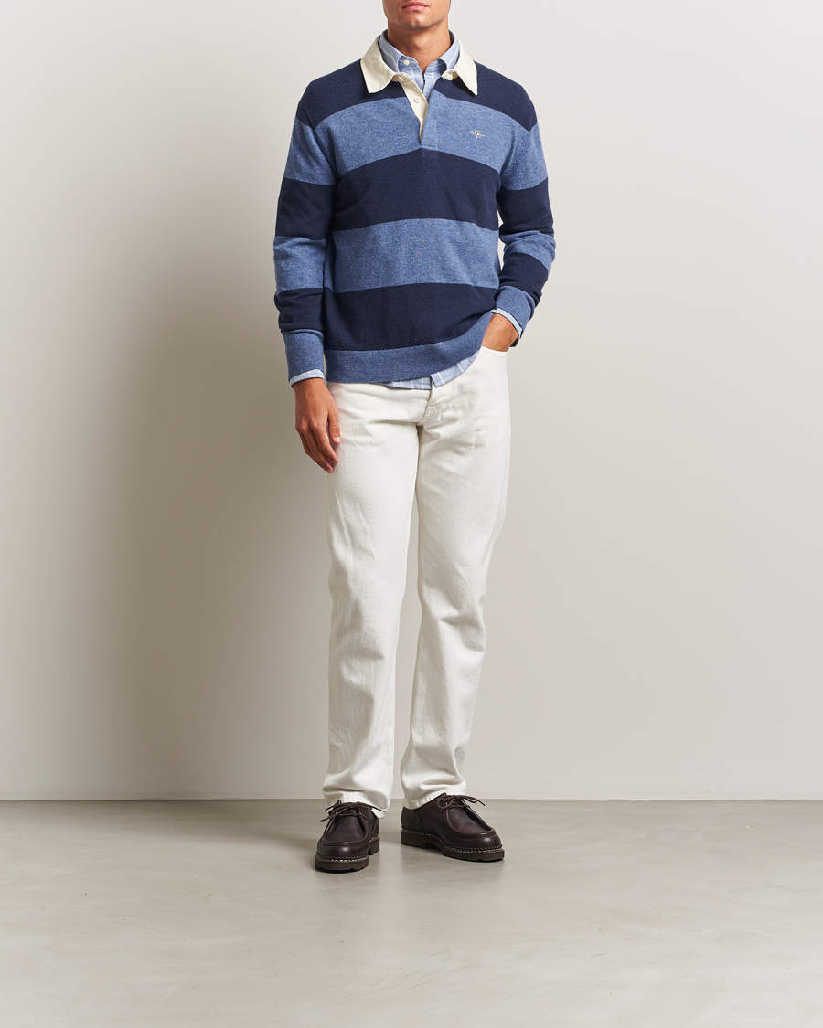 Herr | Tröjor | GANT | Extra Fine Lambswool Striped Knitted Rugger Marine
