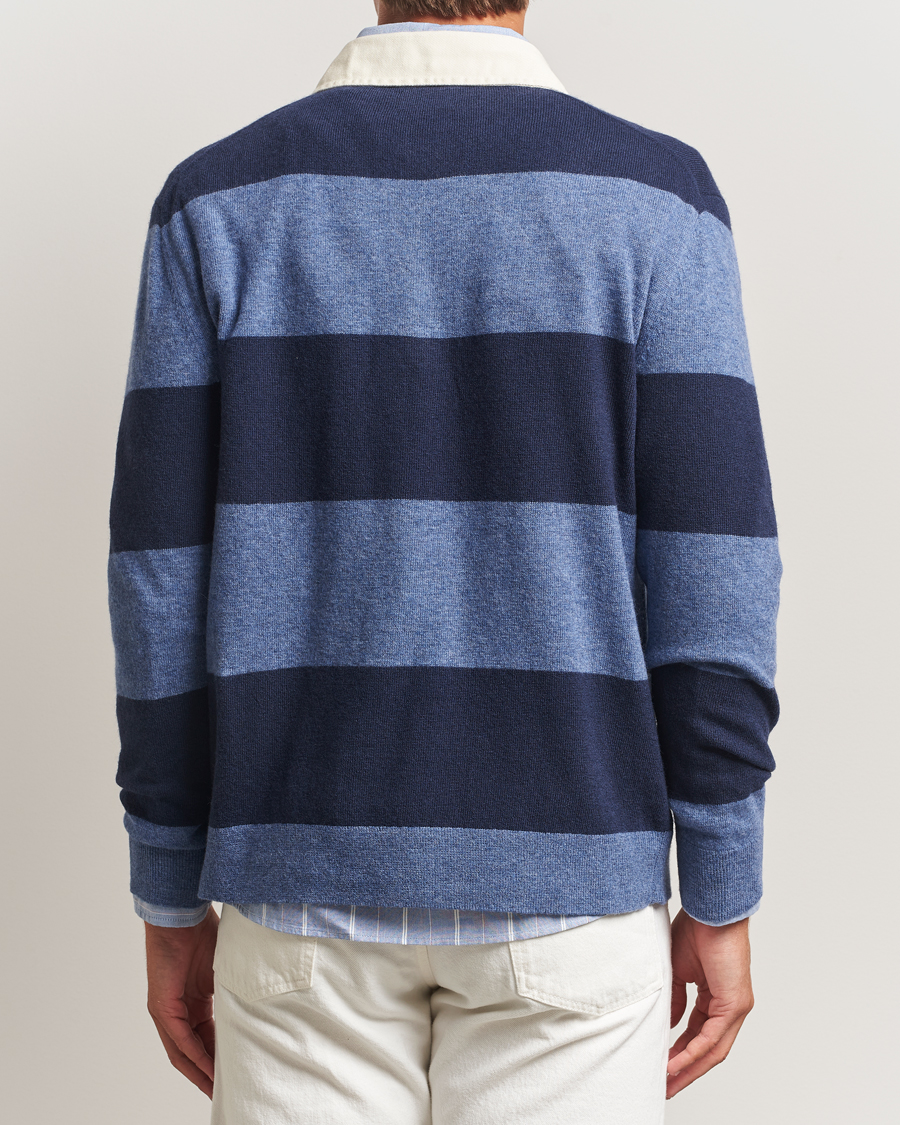 Herr | Tröjor | GANT | Extra Fine Lambswool Striped Knitted Rugger Marine