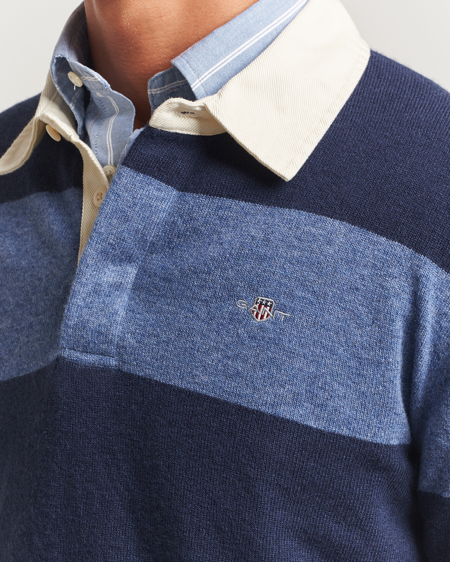 Herr | Tröjor | GANT | Extra Fine Lambswool Striped Knitted Rugger Marine