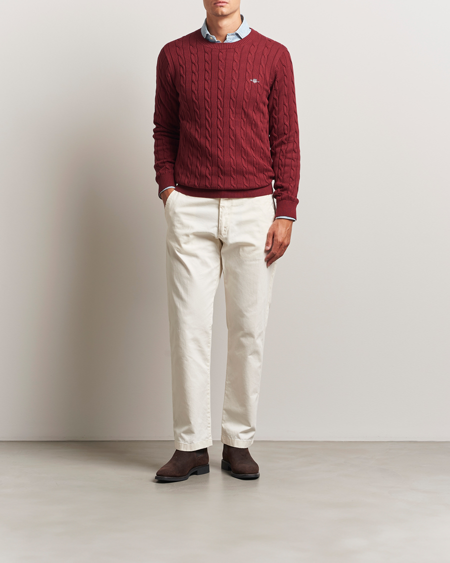 Herr | Tröjor | GANT | Cotton Cable Crew Neck Plumped Red