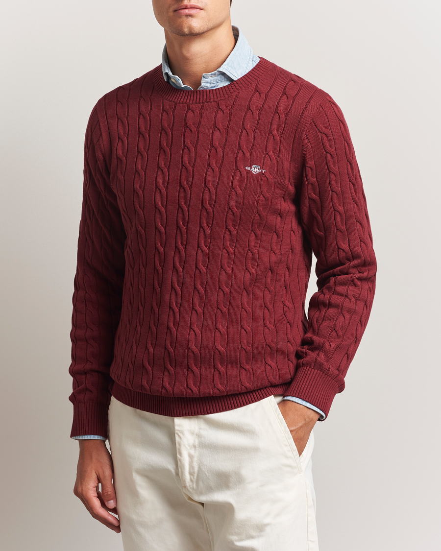 Herr | Tröjor | GANT | Cotton Cable Crew Neck Plumped Red