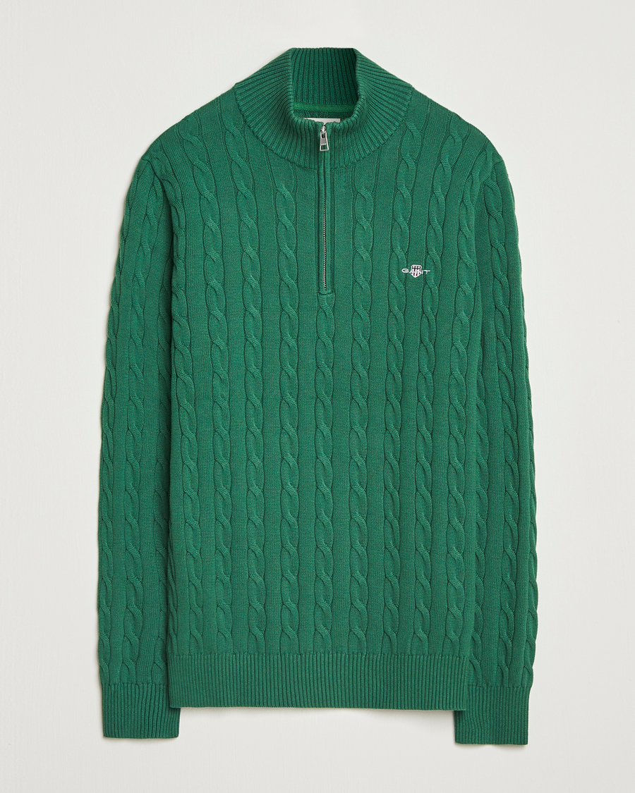 Herr | Tröjor | GANT | Cotton Cable Half Zip Forest Green