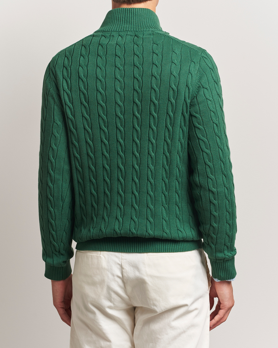 Herr | Tröjor | GANT | Cotton Cable Half Zip Forest Green