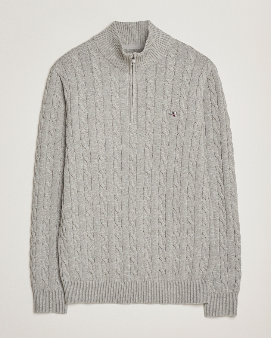 Herr | Tröjor | GANT | Cotton Cable Half Zip Grey Melange