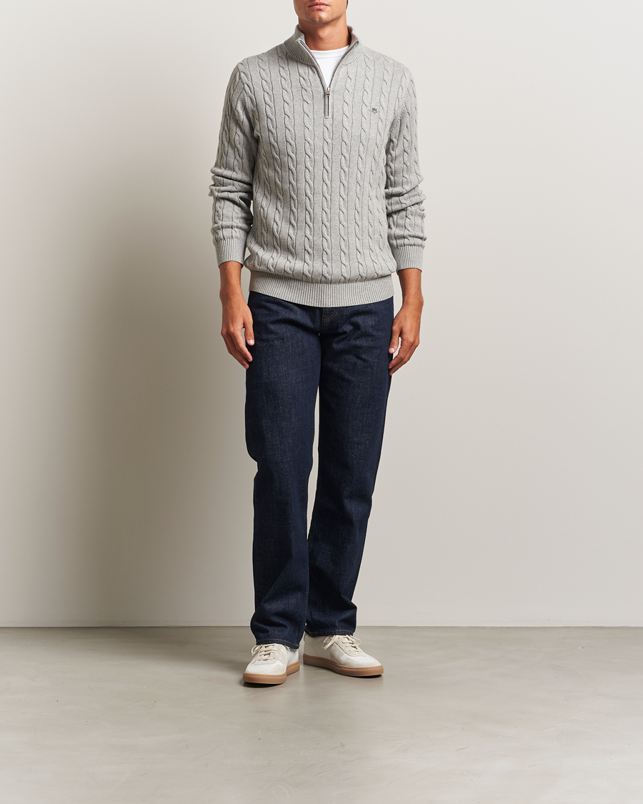 Herr | Tröjor | GANT | Cotton Cable Half Zip Grey Melange