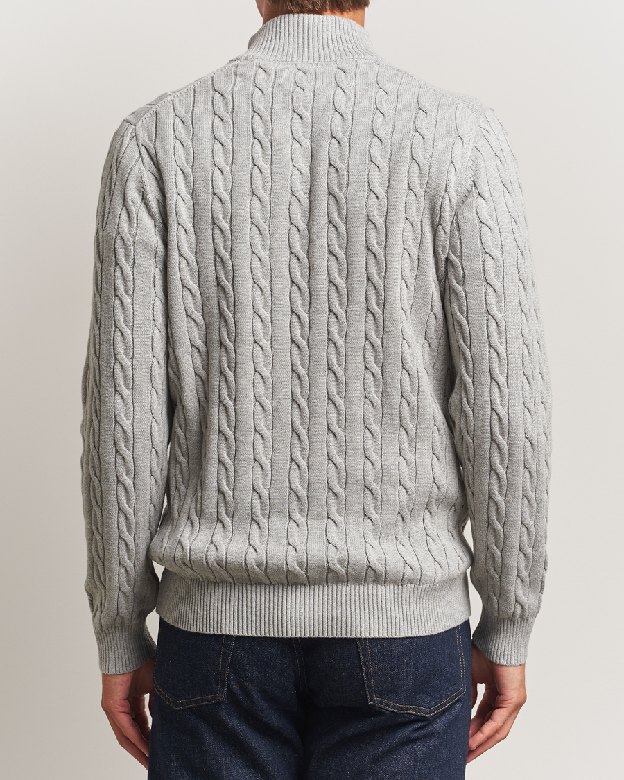 Herr | Tröjor | GANT | Cotton Cable Half Zip Grey Melange