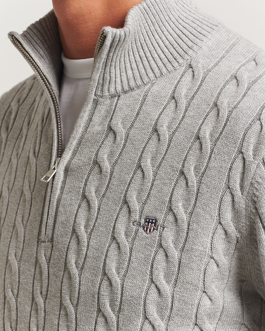 Herr | Tröjor | GANT | Cotton Cable Half Zip Grey Melange