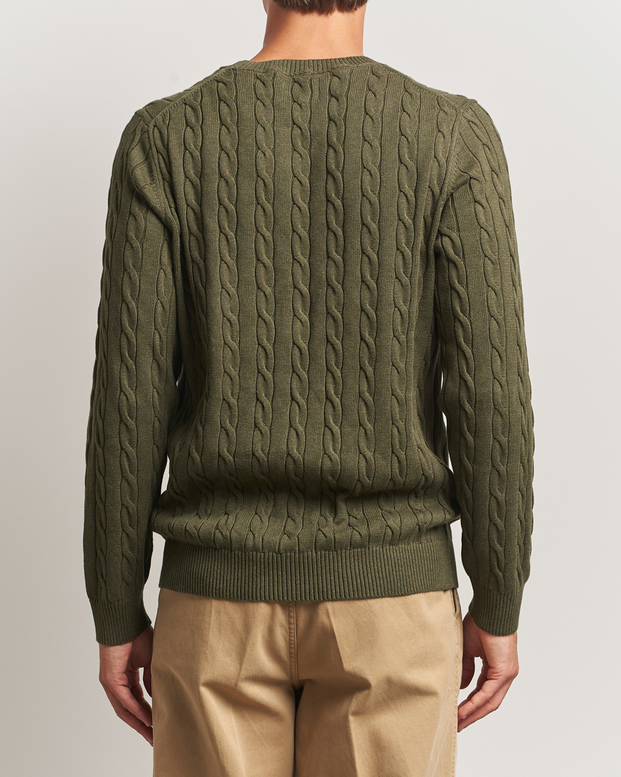 Herr | Tröjor | GANT | Cotton Cable Crew Neck Pullover Khaki Green Melange
