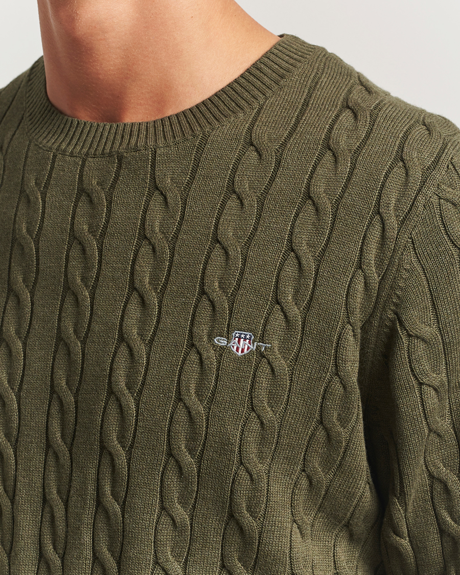 Herr | Tröjor | GANT | Cotton Cable Crew Neck Pullover Khaki Green Melange