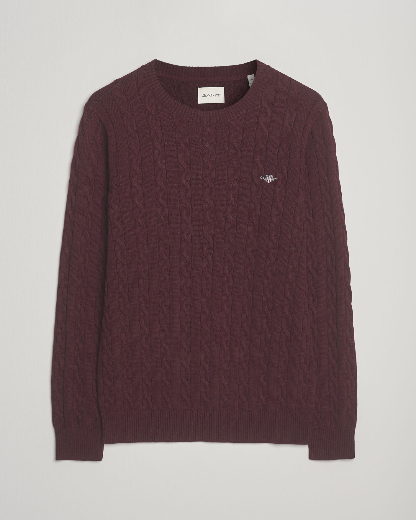 Herr | Tröjor | GANT | Cotton Cable Crew Neck Pullover Bordeaux Melange
