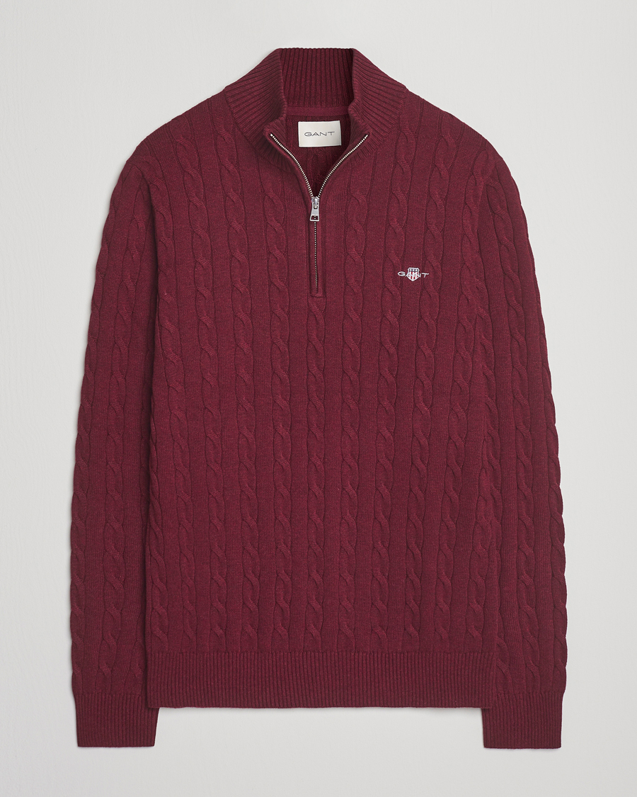 Herr | Tröjor | GANT | Cotton Cable Half Zip Bordeaux Melange