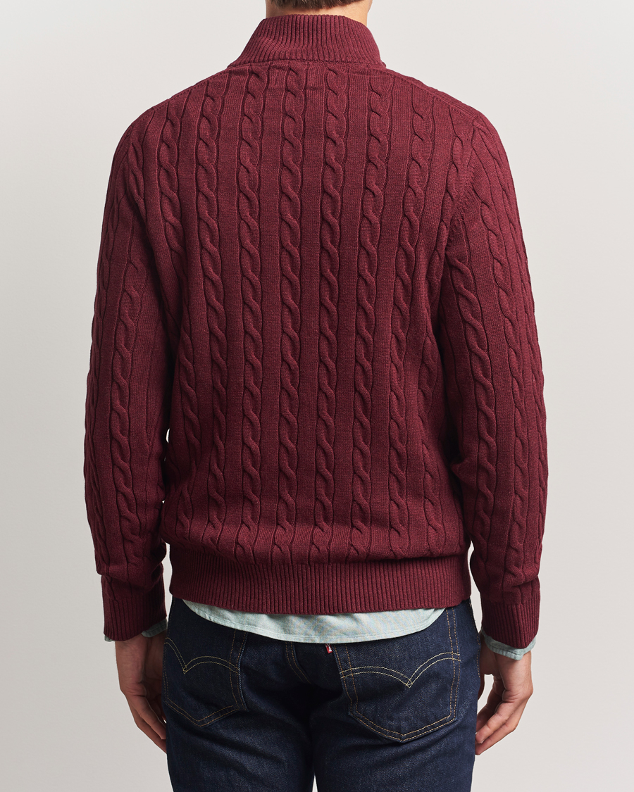 Herr | Tröjor | GANT | Cotton Cable Half Zip Bordeaux Melange