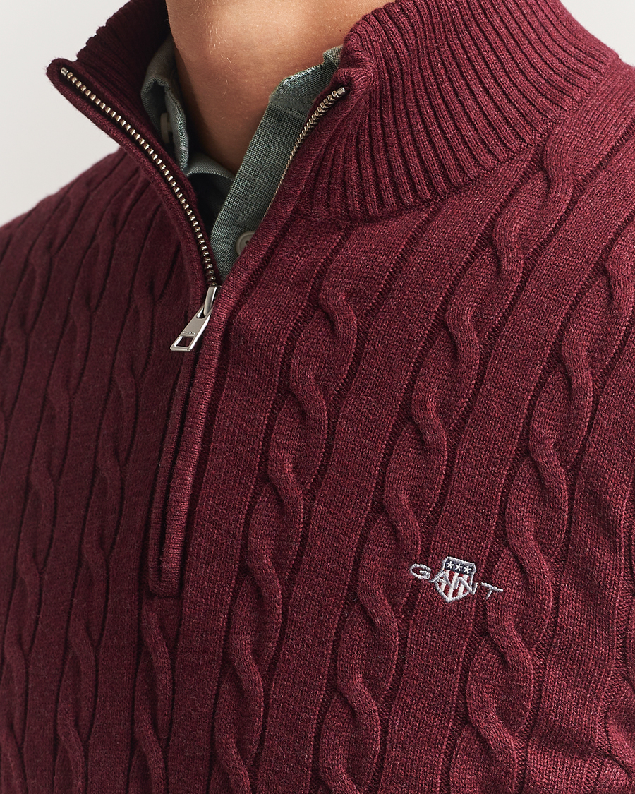 Herr | Tröjor | GANT | Cotton Cable Half Zip Bordeaux Melange