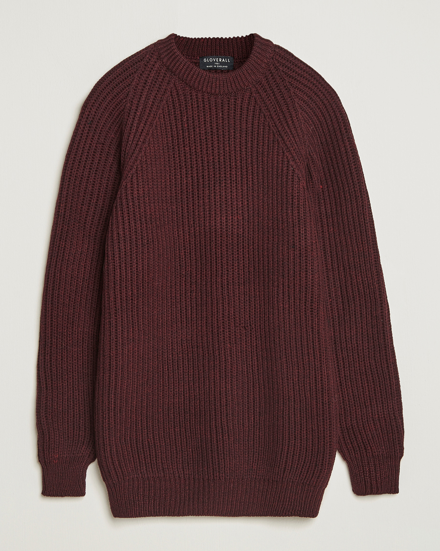 Herr | Tröjor | Gloverall | Fisherman Rib Chunky Wool Crew Neck Burgundy