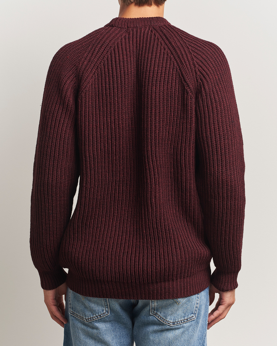 Herr | Tröjor | Gloverall | Fisherman Rib Chunky Wool Crew Neck Burgundy