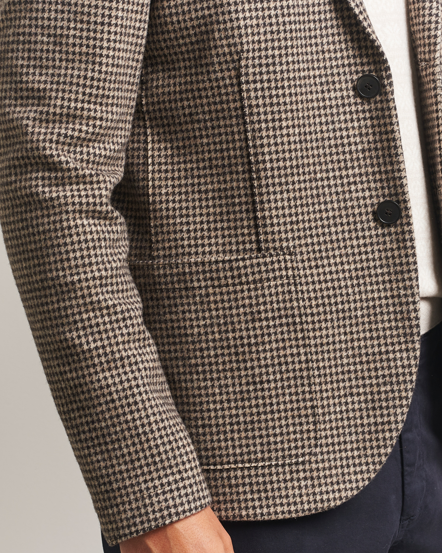 Herr | Kavajer | Harris Wharf London | Two Button Houndstooth Blazer Beige