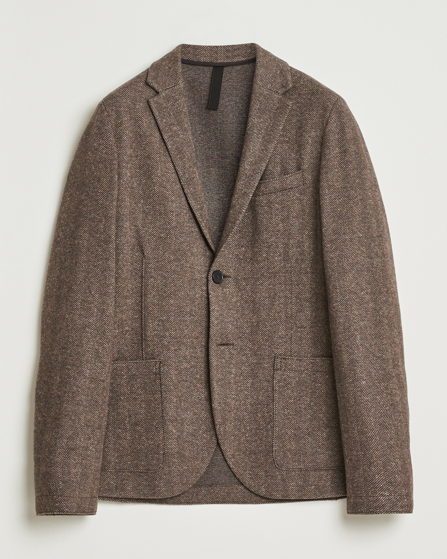 Herr | Kavajer | Harris Wharf London | Two Button Herringbone Blazer Brown