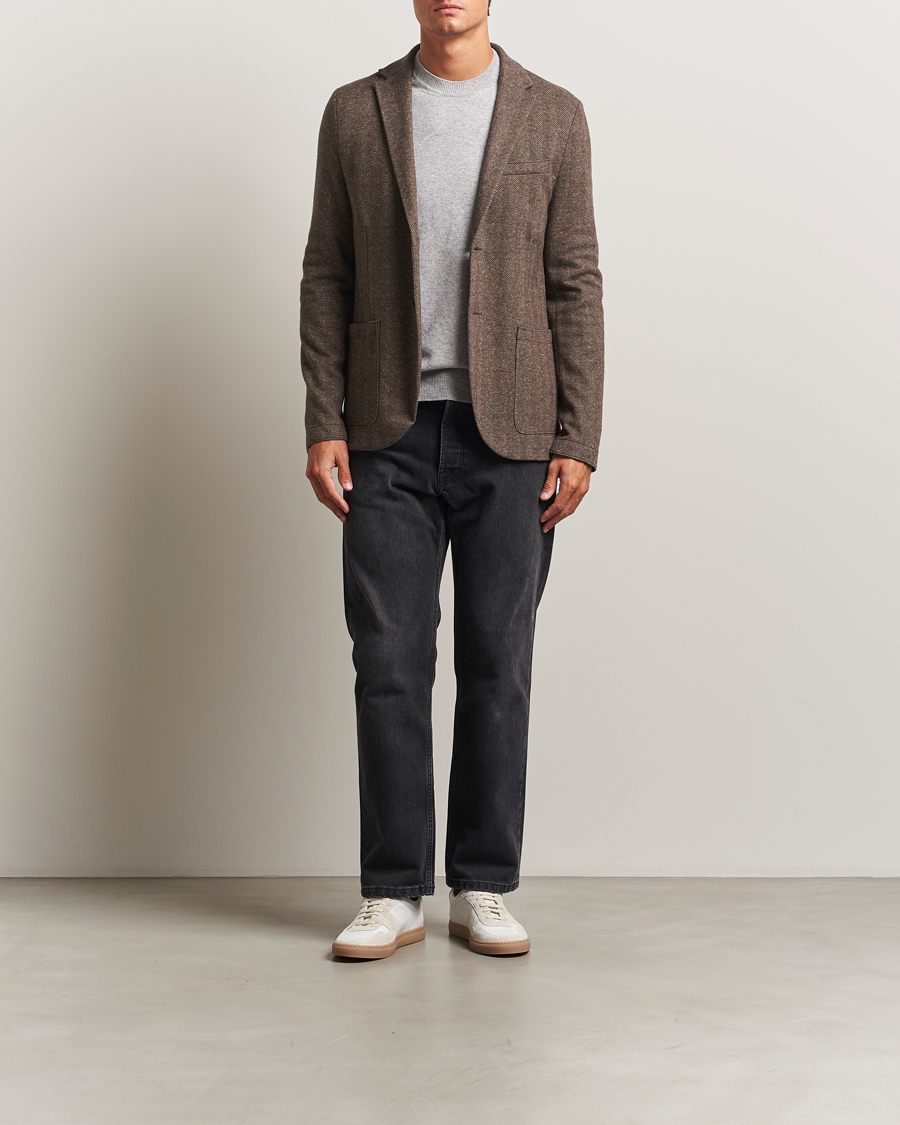 Herr | Kavajer | Harris Wharf London | Two Button Herringbone Blazer Brown