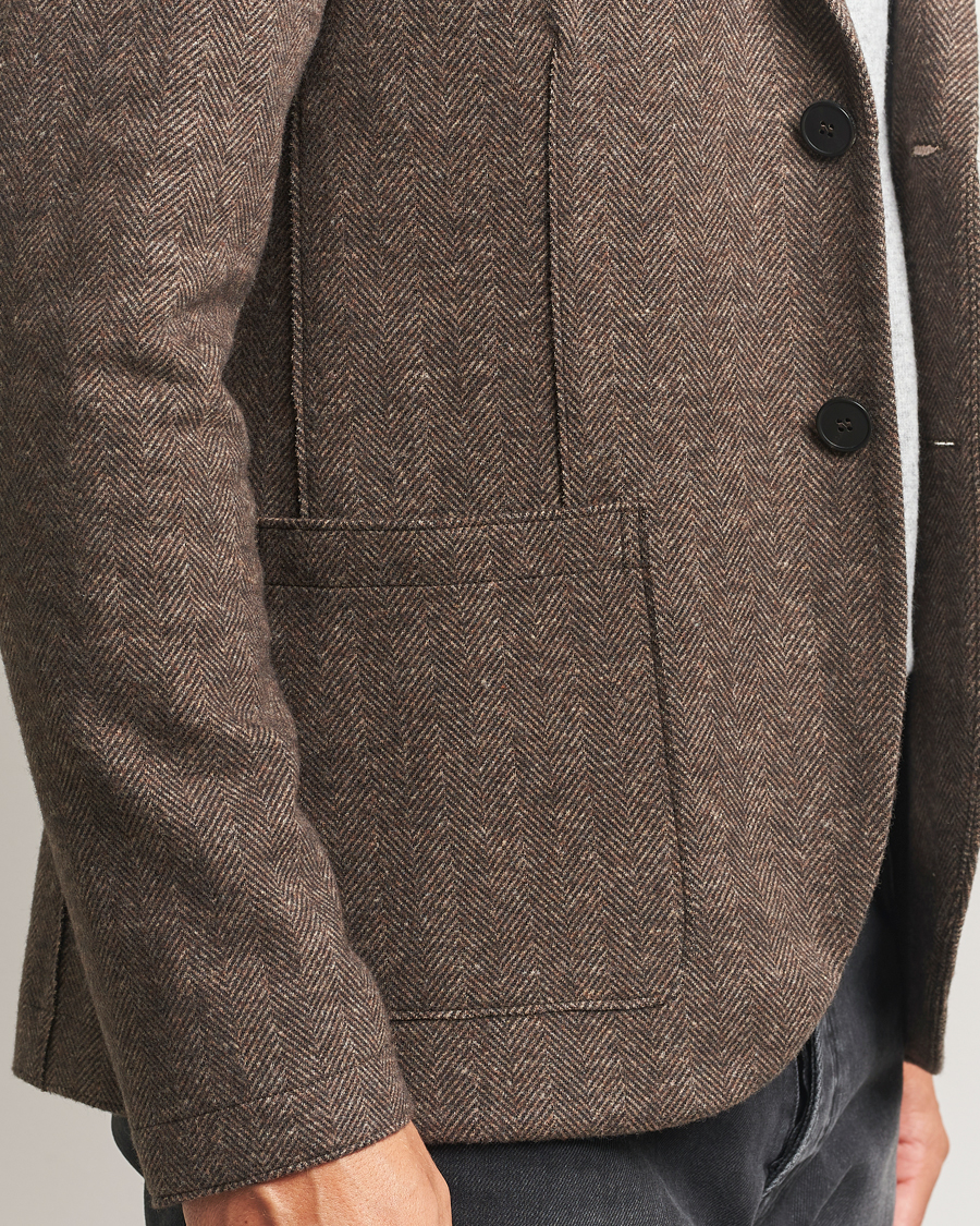 Herr | Kavajer | Harris Wharf London | Two Button Herringbone Blazer Brown