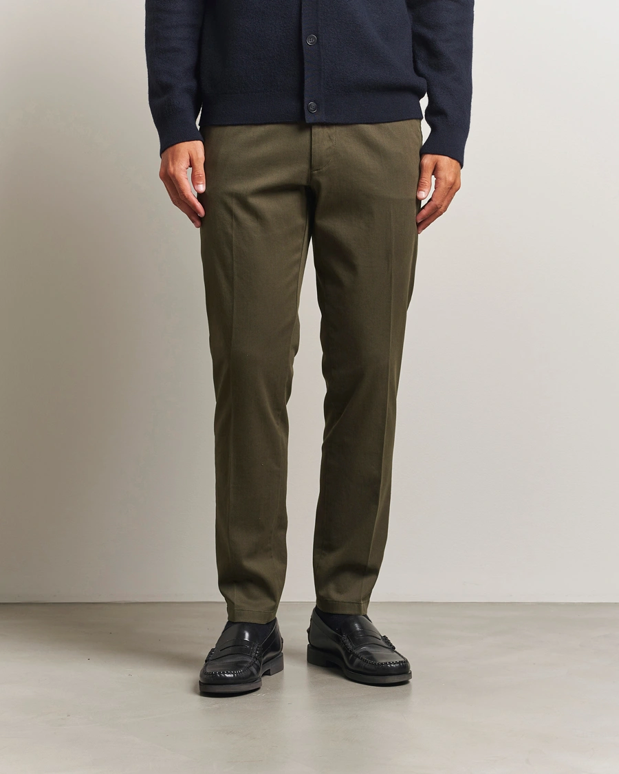 Herr | Byxor | BOSS BLACK | Kane Brushed Cotton Pleated Trousers Open Green