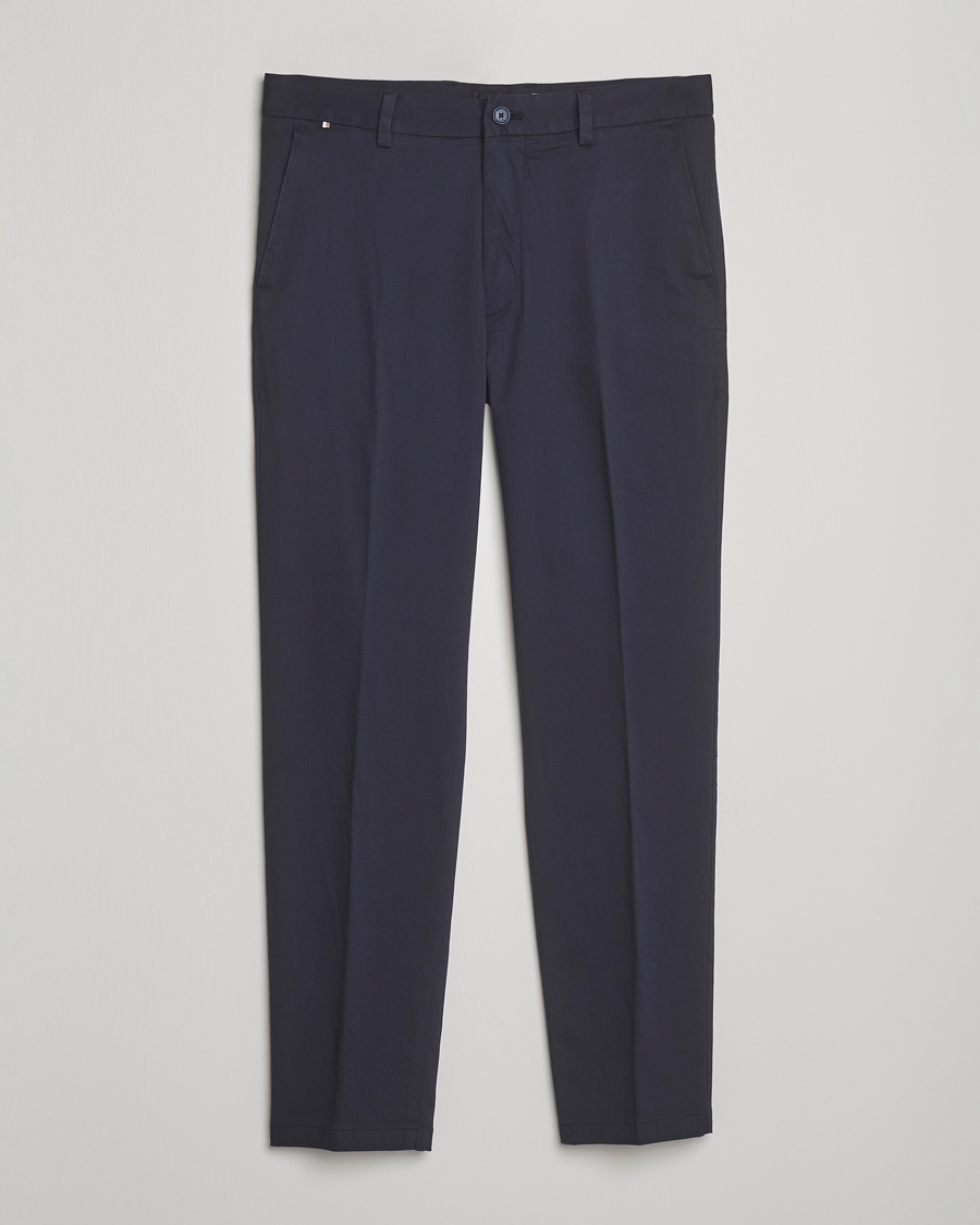 Herr | Byxor | BOSS BLACK | Kane Brushed Cotton Pleated Trousers Dark Blue