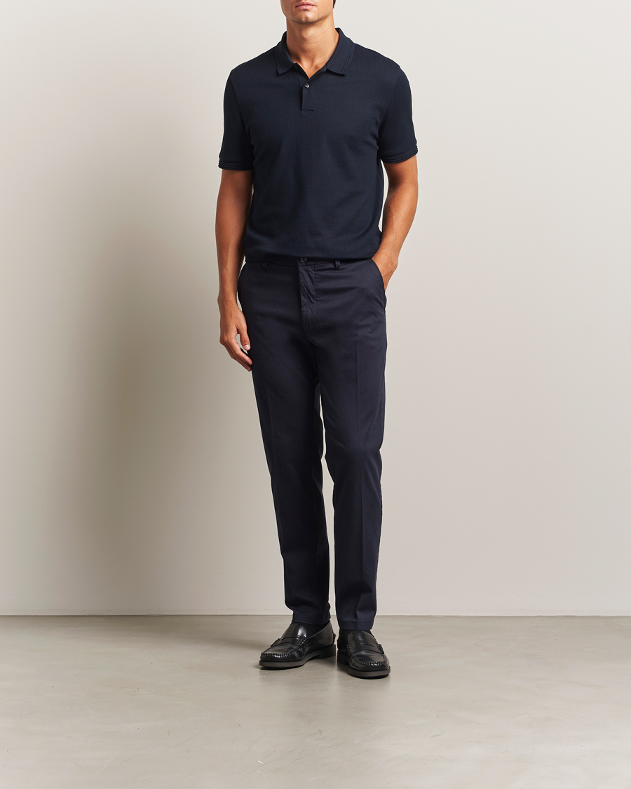 Herr | Byxor | BOSS BLACK | Kane Brushed Cotton Pleated Trousers Dark Blue