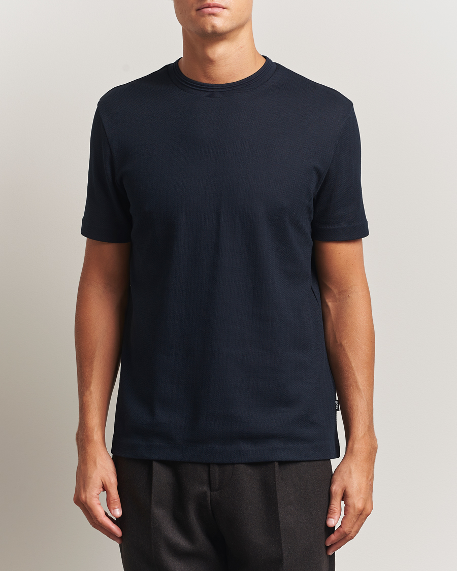 Herr | T-Shirts | BOSS BLACK | Thompson Structured Crew Neck T-Shirt Dark Blue