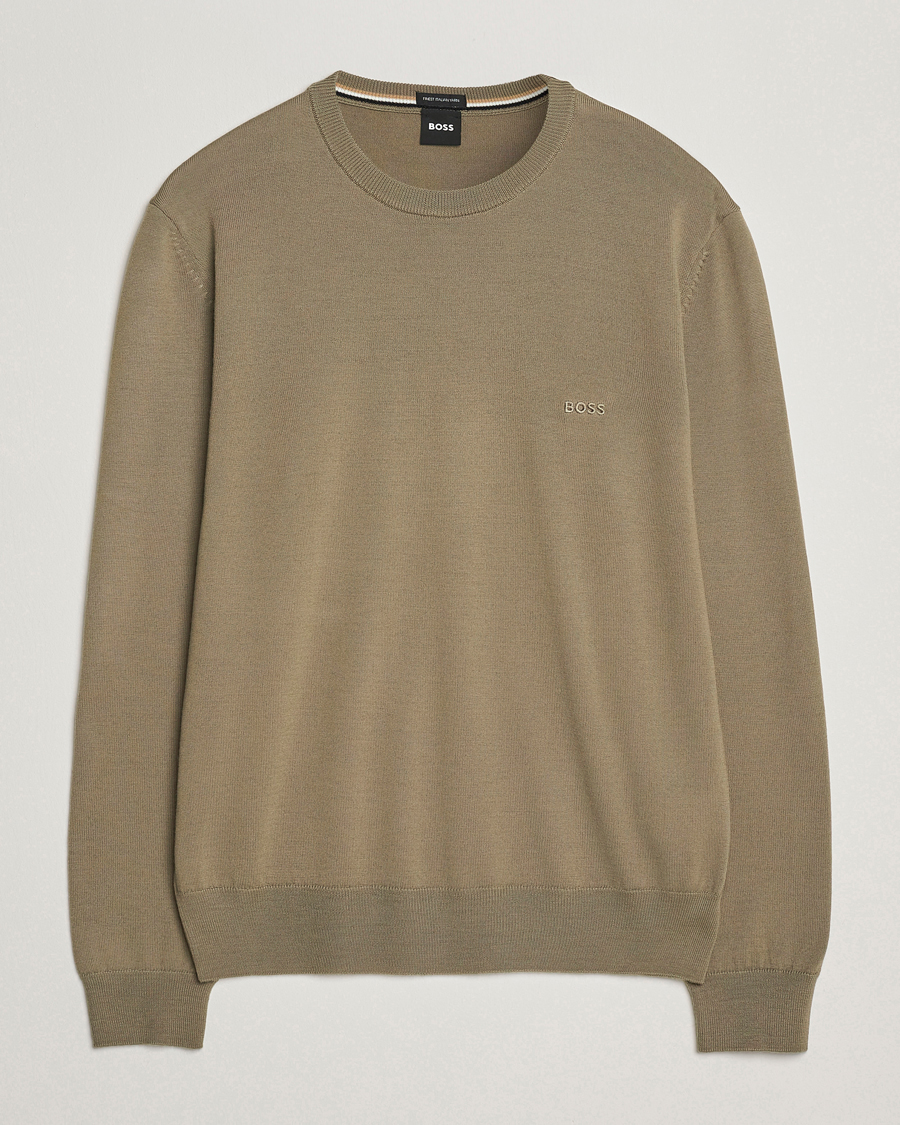 Herr | Tröjor | BOSS BLACK | Botto Merino Knitted Pullover Open Brown